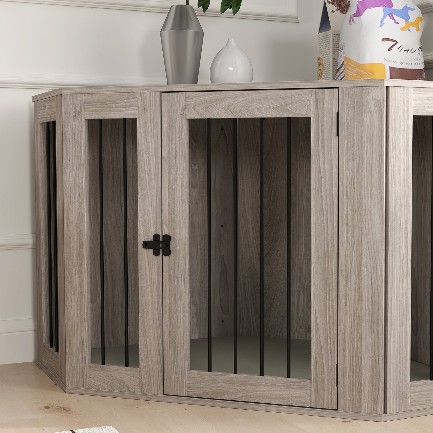 PawHut 2 in 1 Dog Crate Furniture Side Table, with Cushion, 122 x 61 x 71cm in Walnut Brown-6
