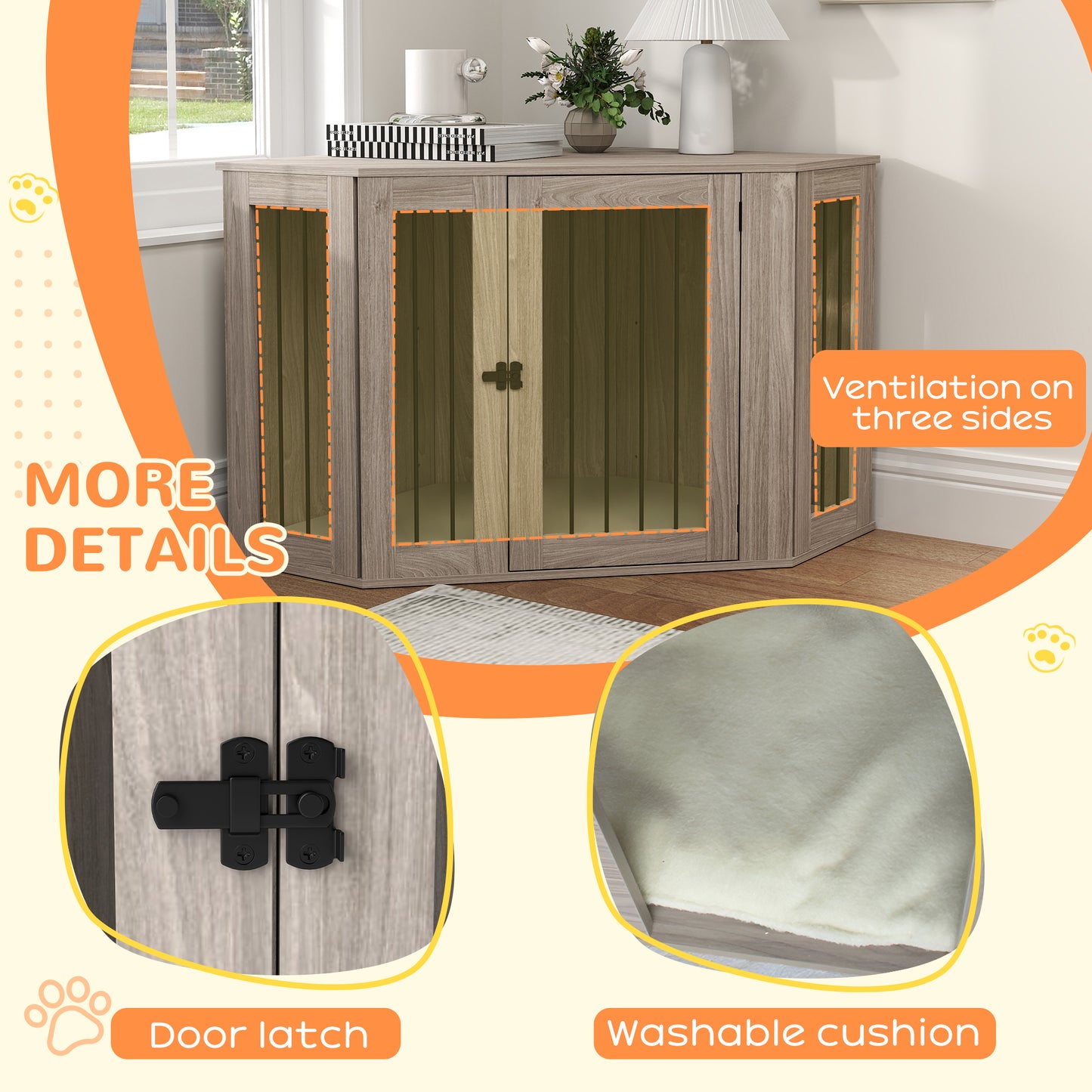 PawHut 2 in 1 Dog Crate Furniture Side Table, with Cushion, 122 x 61 x 71cm in Walnut Brown-4