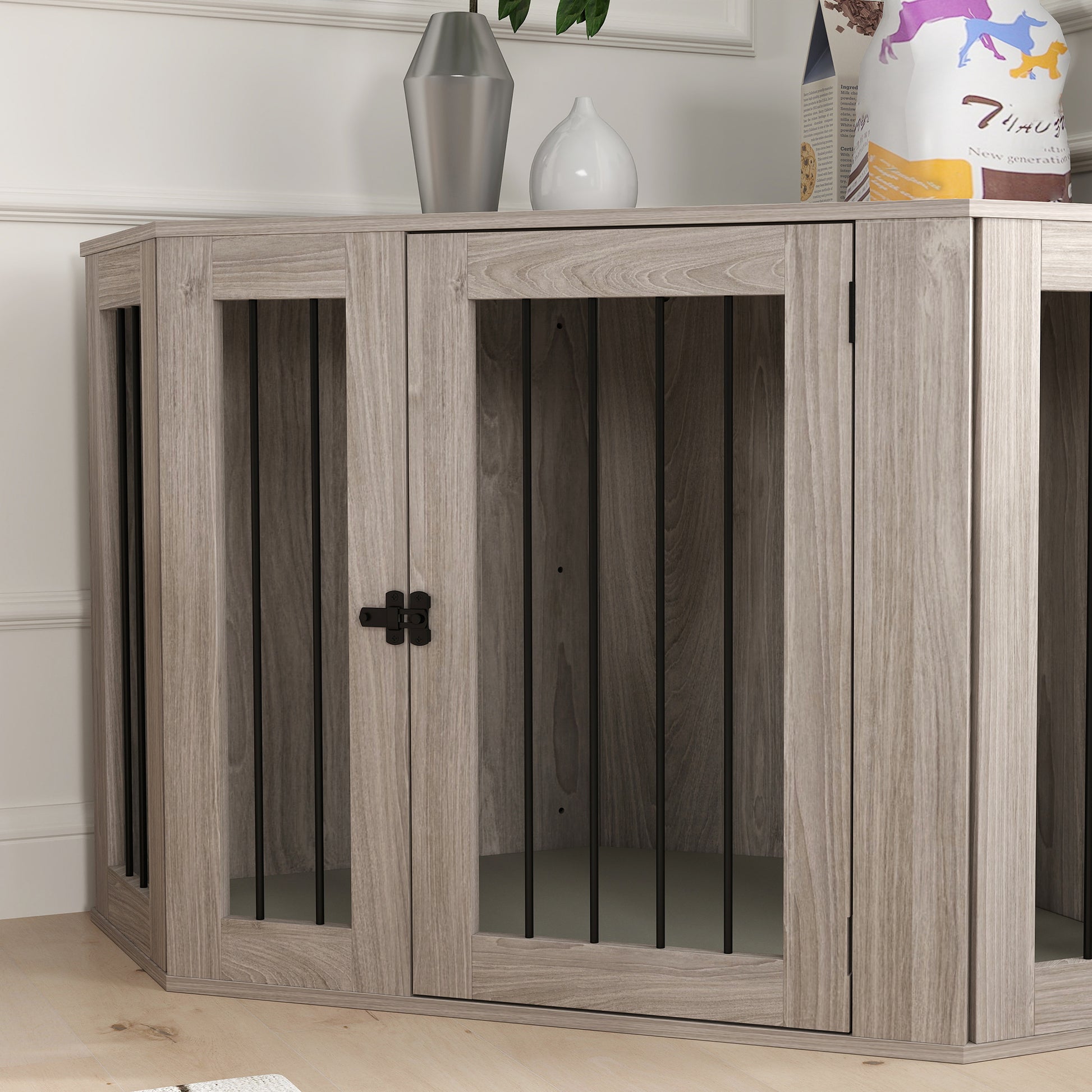PawHut 2 in 1 Dog Crate Furniture Side Table, with Cushion, 122 x 61 x 71cm in Walnut Brown-6