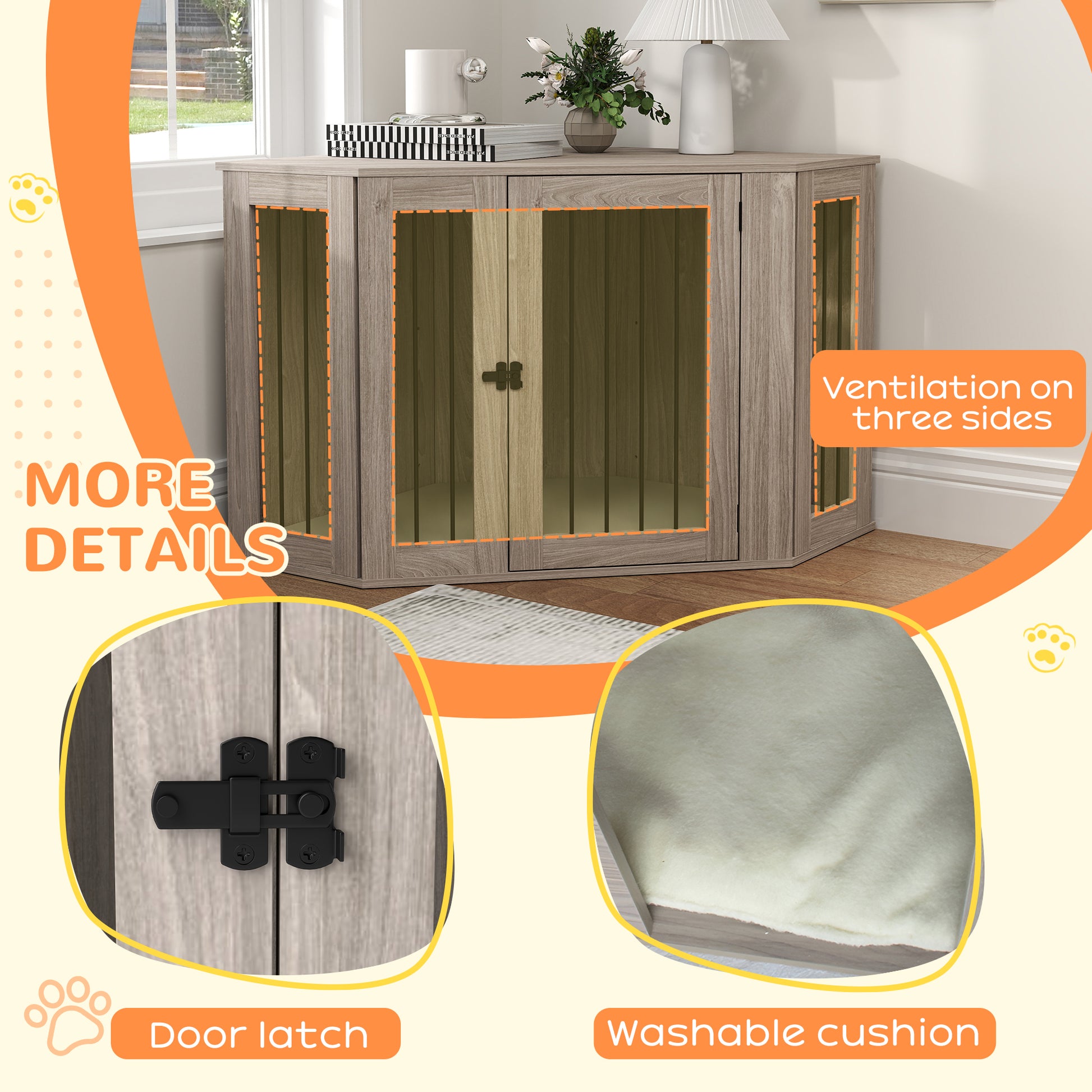 PawHut 2 in 1 Dog Crate Furniture Side Table, with Cushion, 122 x 61 x 71cm in Walnut Brown-4